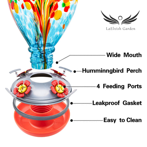 LaElvish Garden hand blown glass feeder adds artisanal color to yards