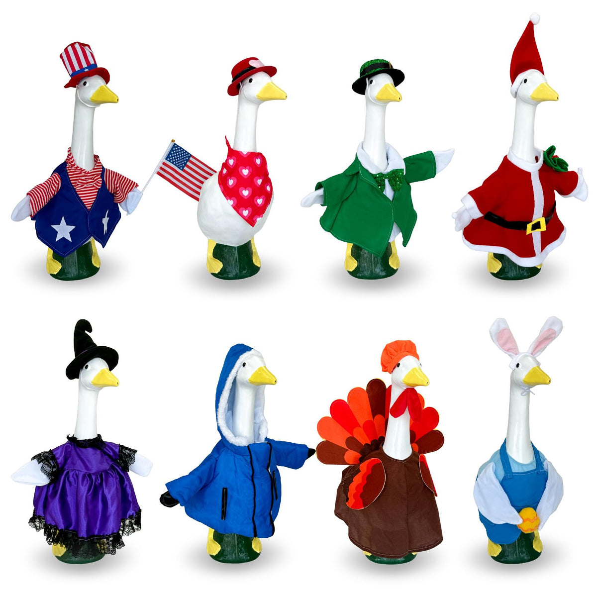 Lafans 8-set Christmas goose outfit for outdoor porch, easy wrap-around fit.