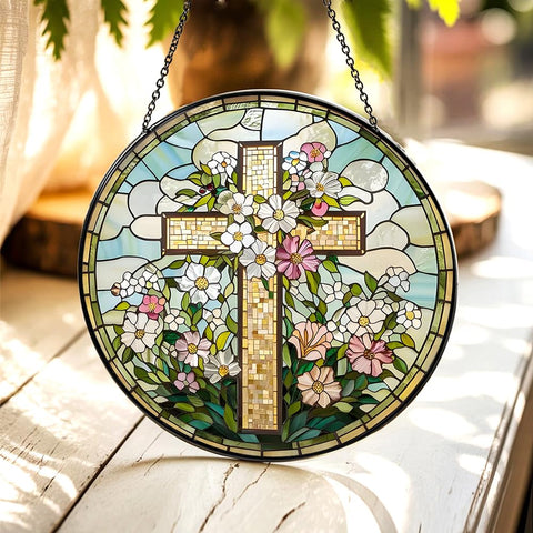 Lafans 8-inch cross suncatcher ships securely in protective packaging.