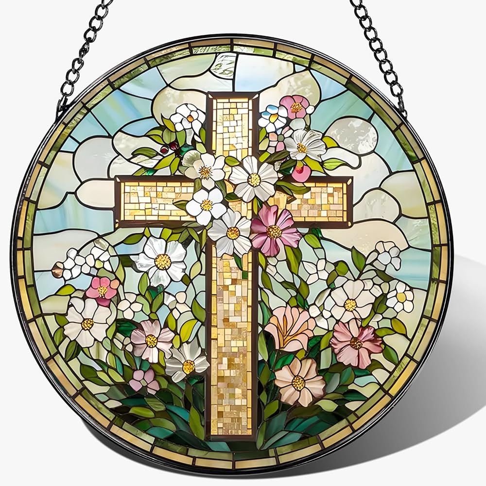 Lafans cross suncatcher in a window creates a rainbow glow for your home.