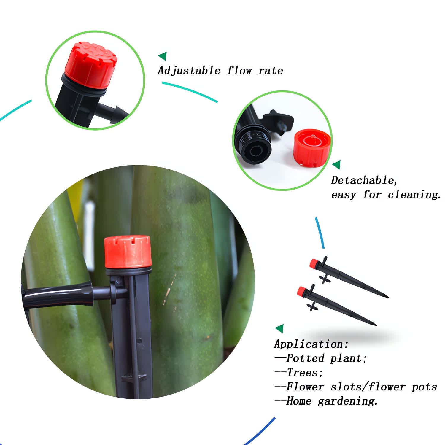 La Farah adjustable emitter cap enabling easy flow control and cleaning.
