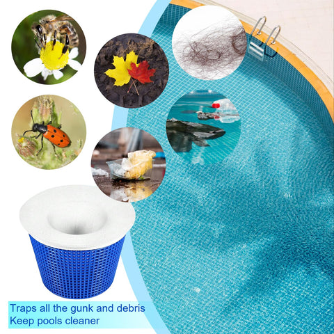 Lagincig pool skim socks on a skimmer basket demonstrate universal fit.