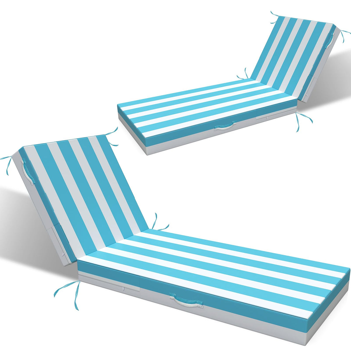 L'AGRATY outdoor lounge chaise cushion in blue and white enhances poolside seating with durable comfort.