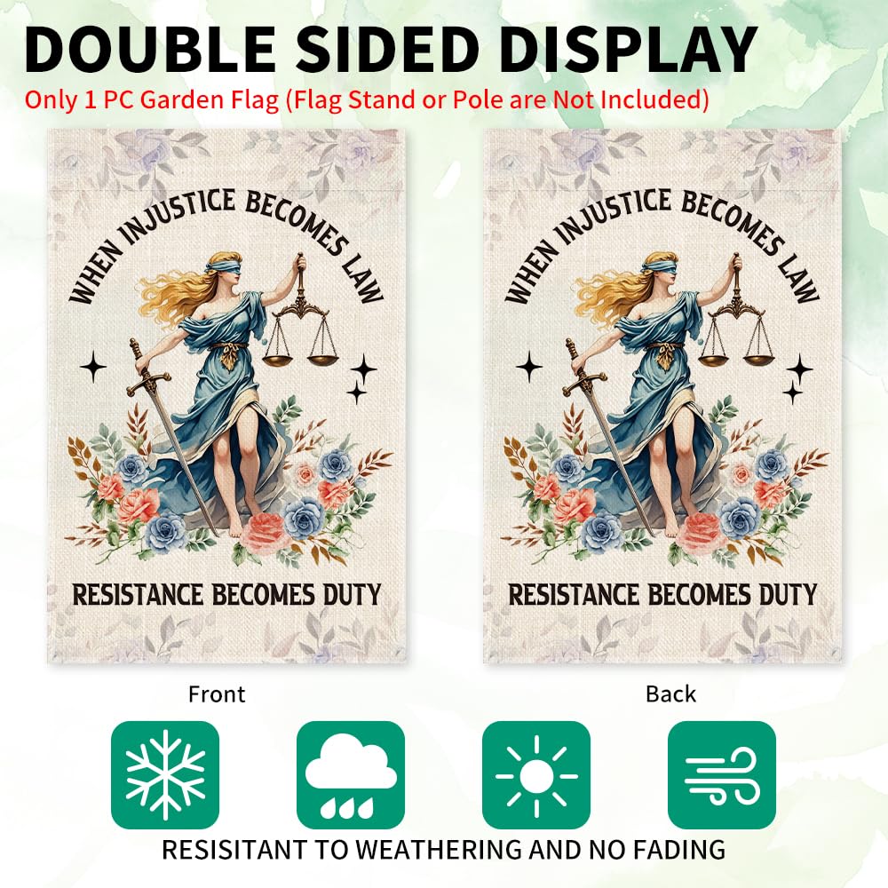LAGZDFC floral-lady-justice flag detail, decorative garden banner
