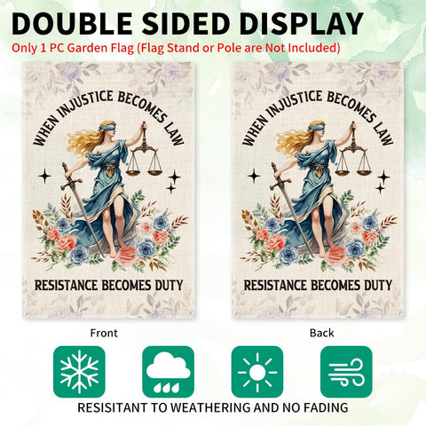 LAGZDFC floral-lady-justice flag detail, decorative garden banner