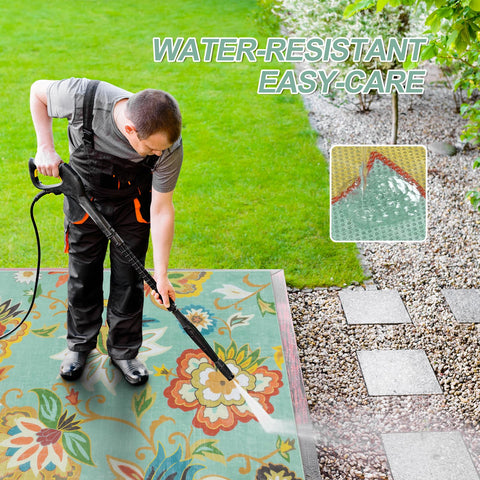 Lahome 5x8 floral rug provides breathable structure that dries quickly after rain.