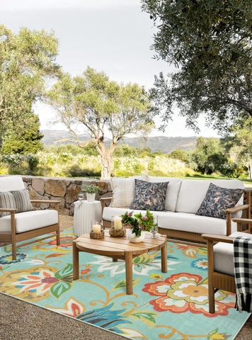 Lahome 5x8 rug is washable and foldable for easy storage after outdoor use.