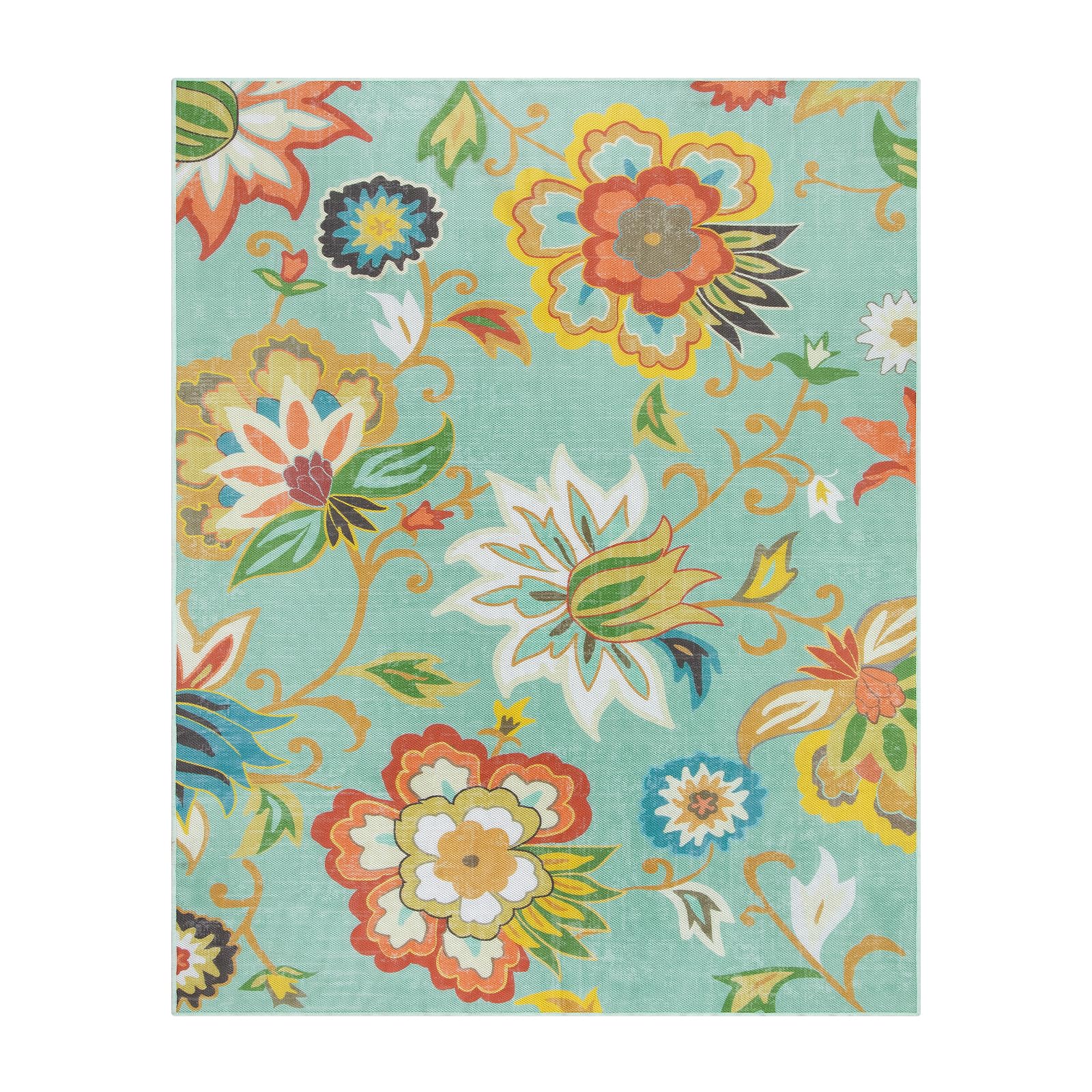 Lahome floral rug with pastel design to brighten porches and sunrooms.