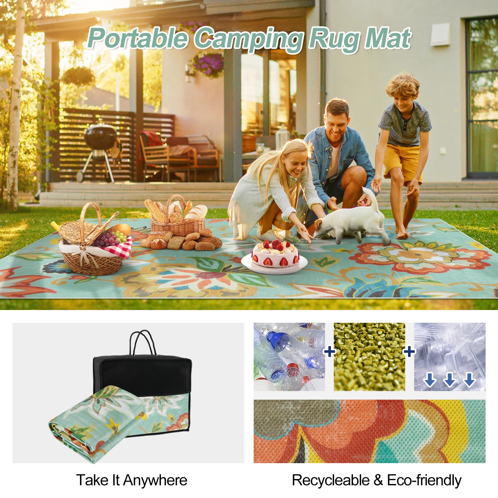 Lahome Floral Outdoor Rug on patio creates stylish, comfortable outdoor space.