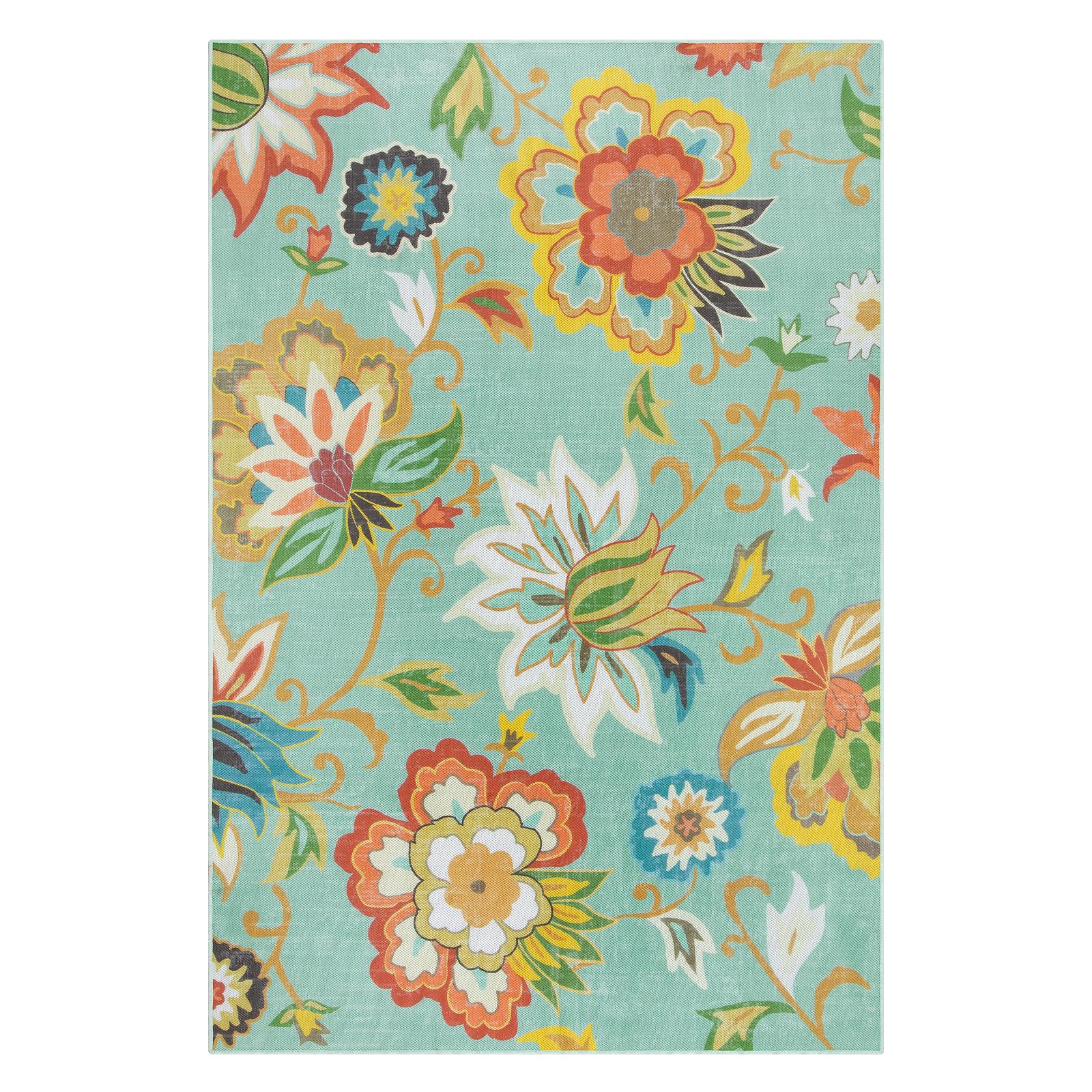 Lahome Floral Outdoor Rug rolls up easily for storage.