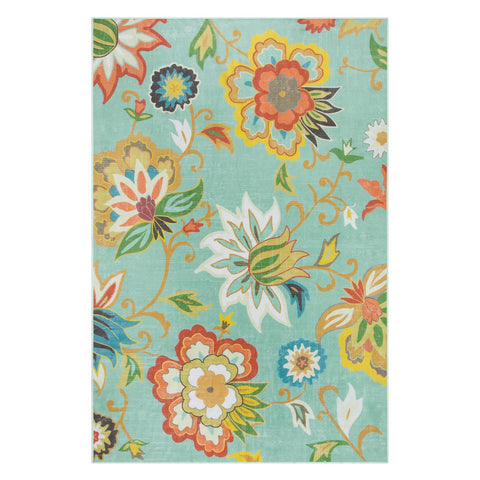 Lahome Floral Outdoor Rug rolls up easily for storage.