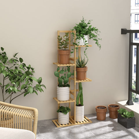 Laiensia bamboo 5-tier plant stand placed indoors in living room setting