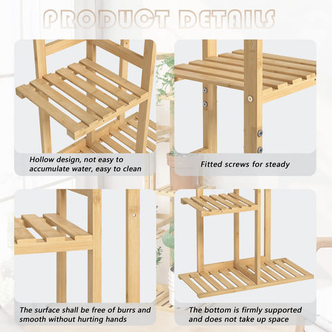 Laiensia bamboo display stand holding multiple pots and decorative items