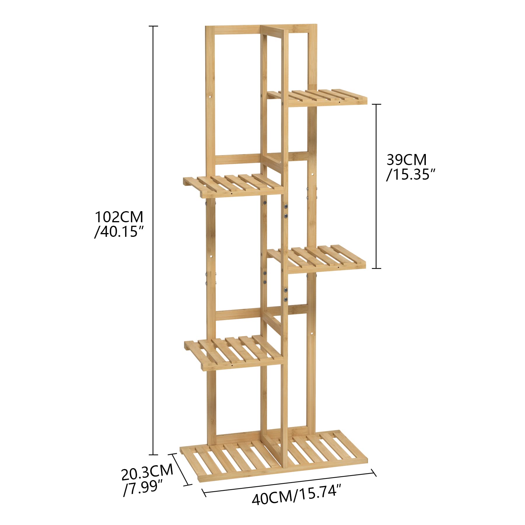 Laiensia bamboo 5-tier plant stand on patio with sunlight