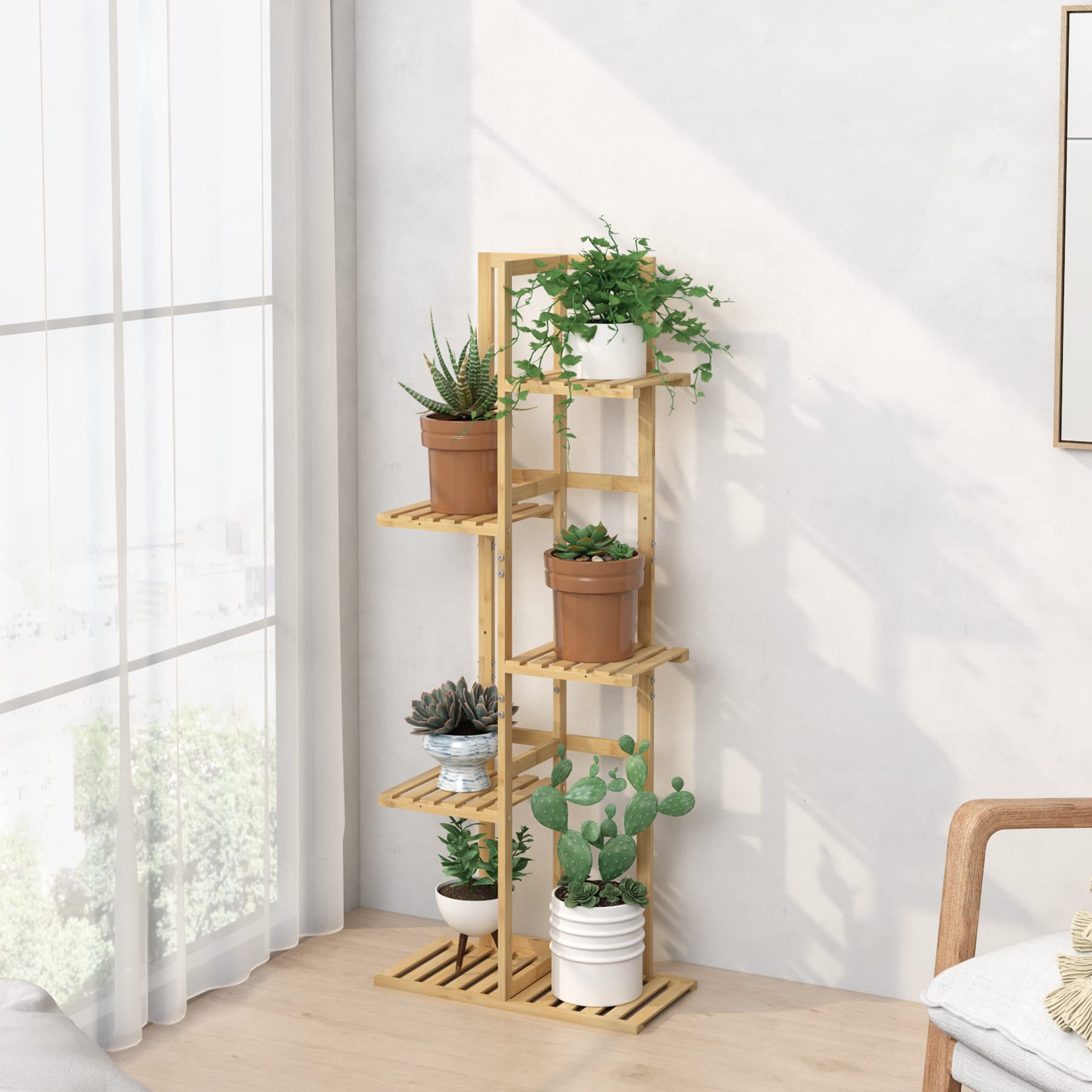 Laiensia bamboo 5-tier plant stand side profile highlighting sturdy vertical storage