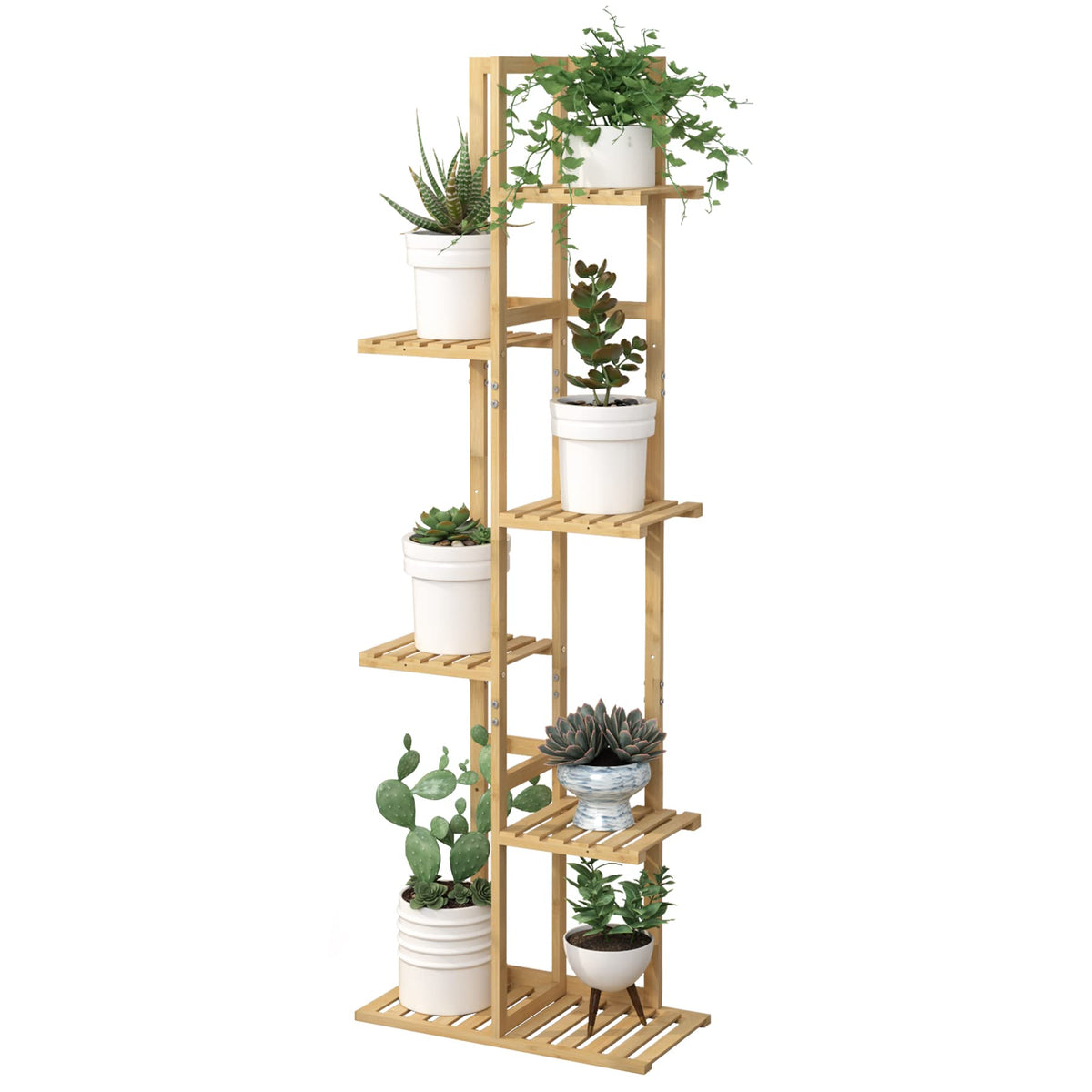 Laiensia 6-tier bamboo plant stand for organized indoor display.