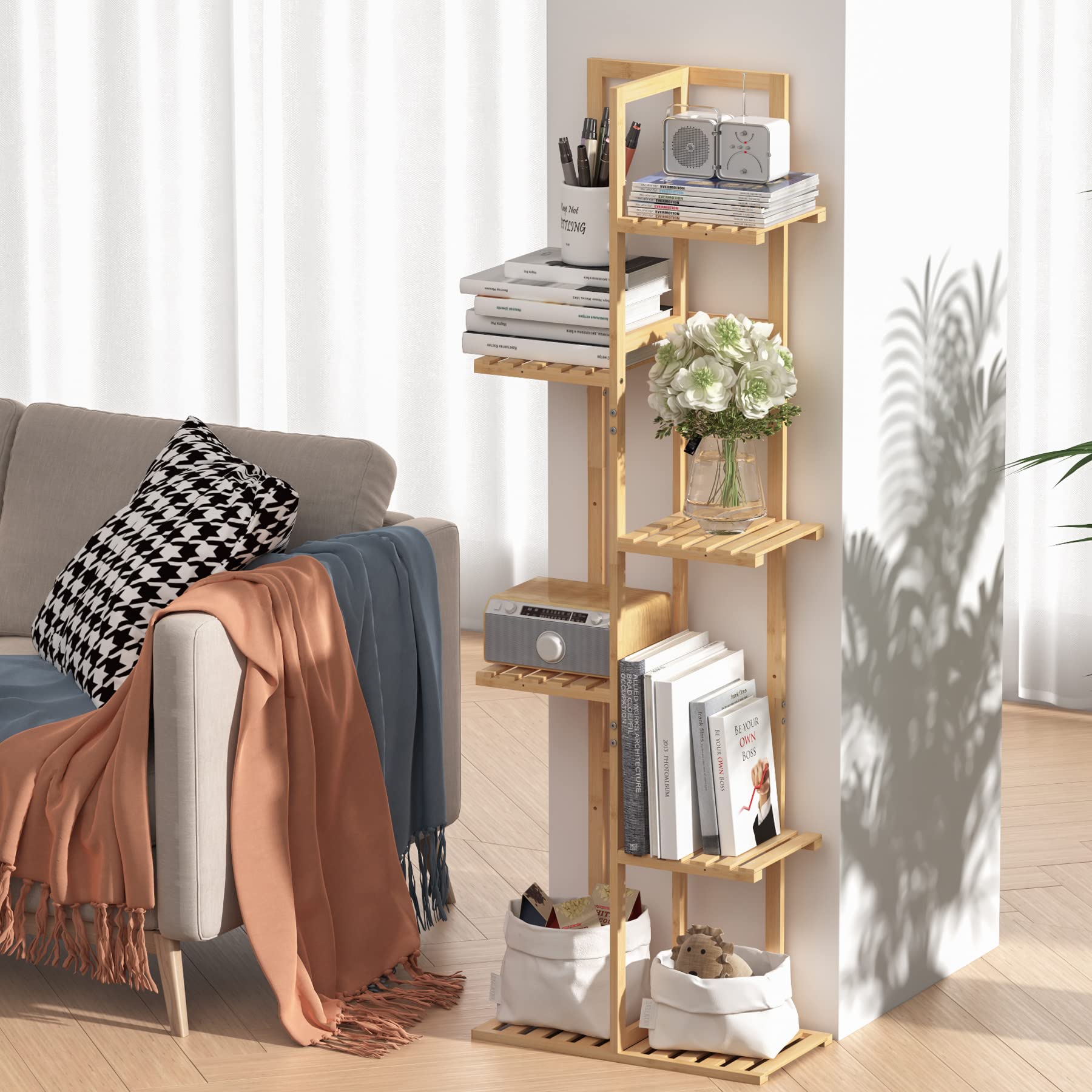 Laiensia indoor-outdoor bamboo rack for patio and balcony.