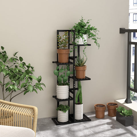 Laiensia pots stand organized with six pots for tidy plant groups.
