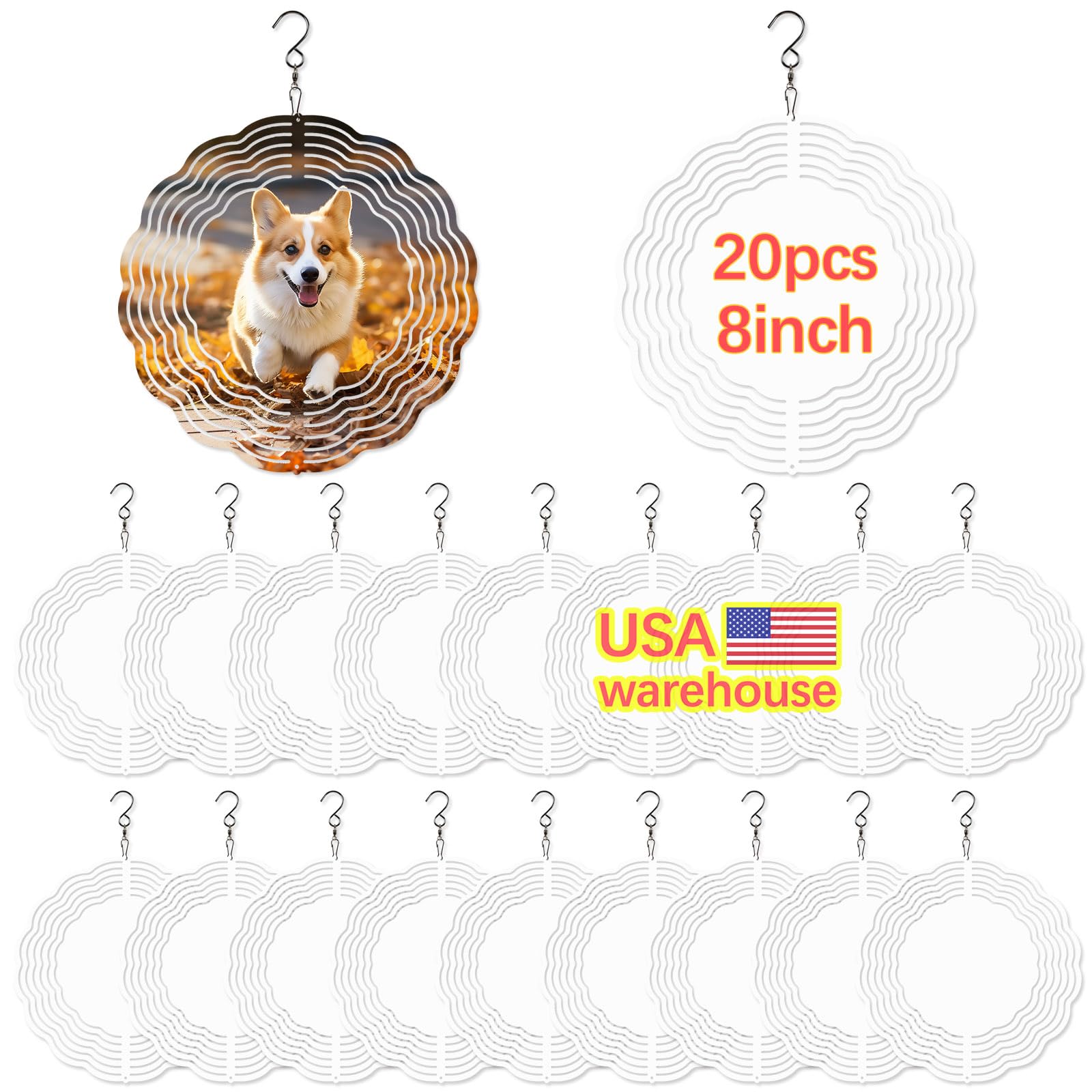 LaiHiulaan 8in sublimation wind spinner blank front view ideal for outdoor garden designs