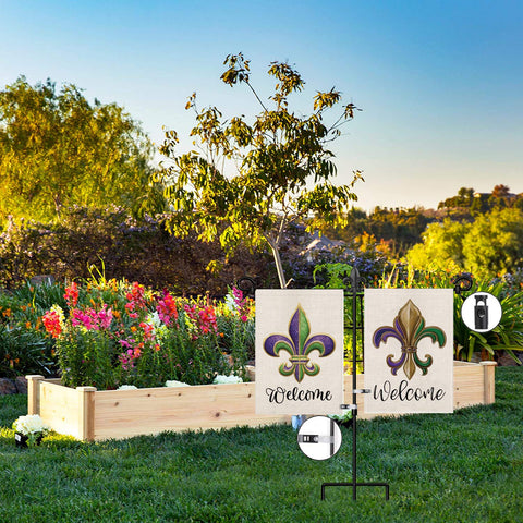 Lairies Fleur De Lis garden flagpole measures 37 in height by 30 in width for versatile yard decor