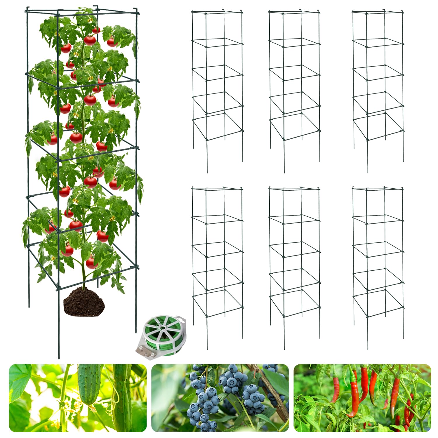 LAKNUAL tomato cage 4-tier setup supports plant growth with adjustable spacing.