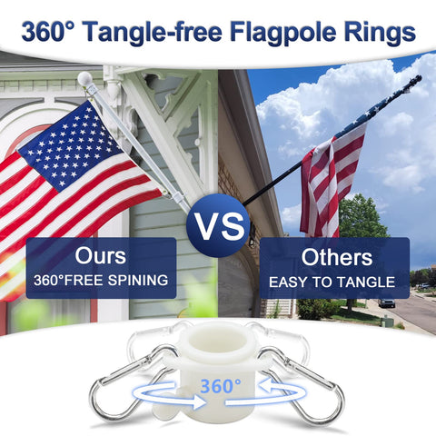 LAKEROD 360-degree rotating rings prevent tangling and keep your flag fluttering freely.