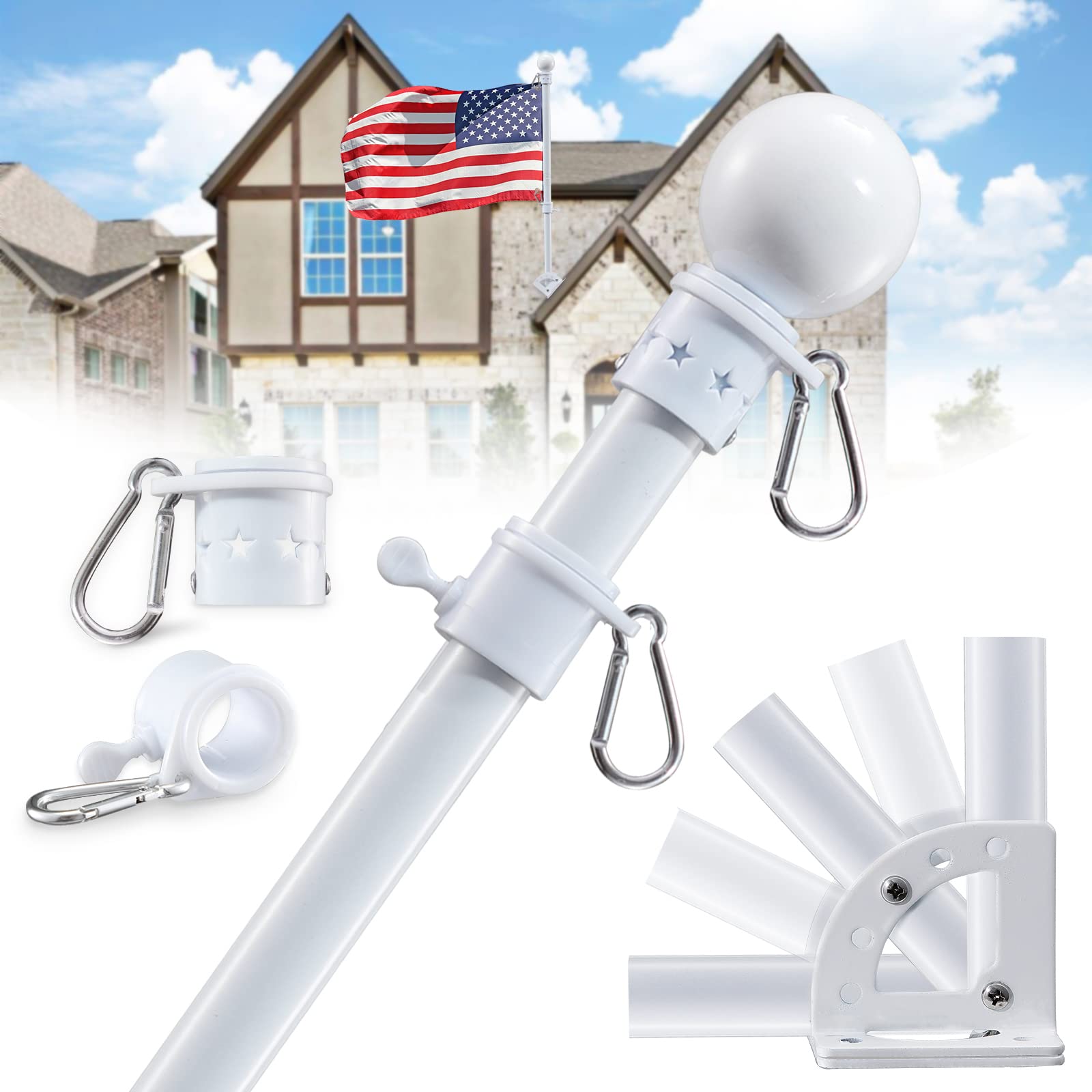 LAKEROD 3x5 flag pole kit ready for easy assembly and sturdy outdoor display.