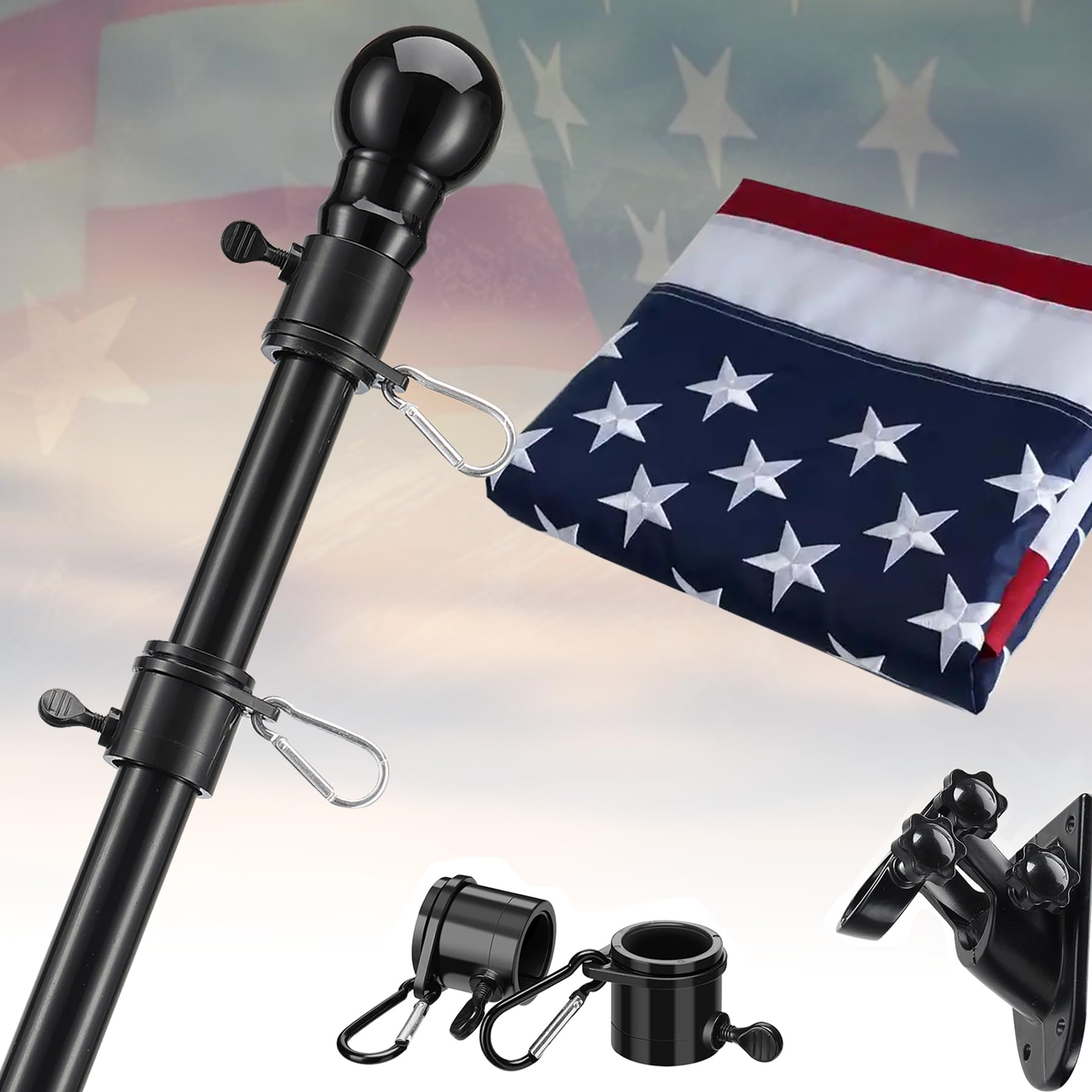 LAKEROD 5ft flagpole kit on a front porch for weatherproof, durable display