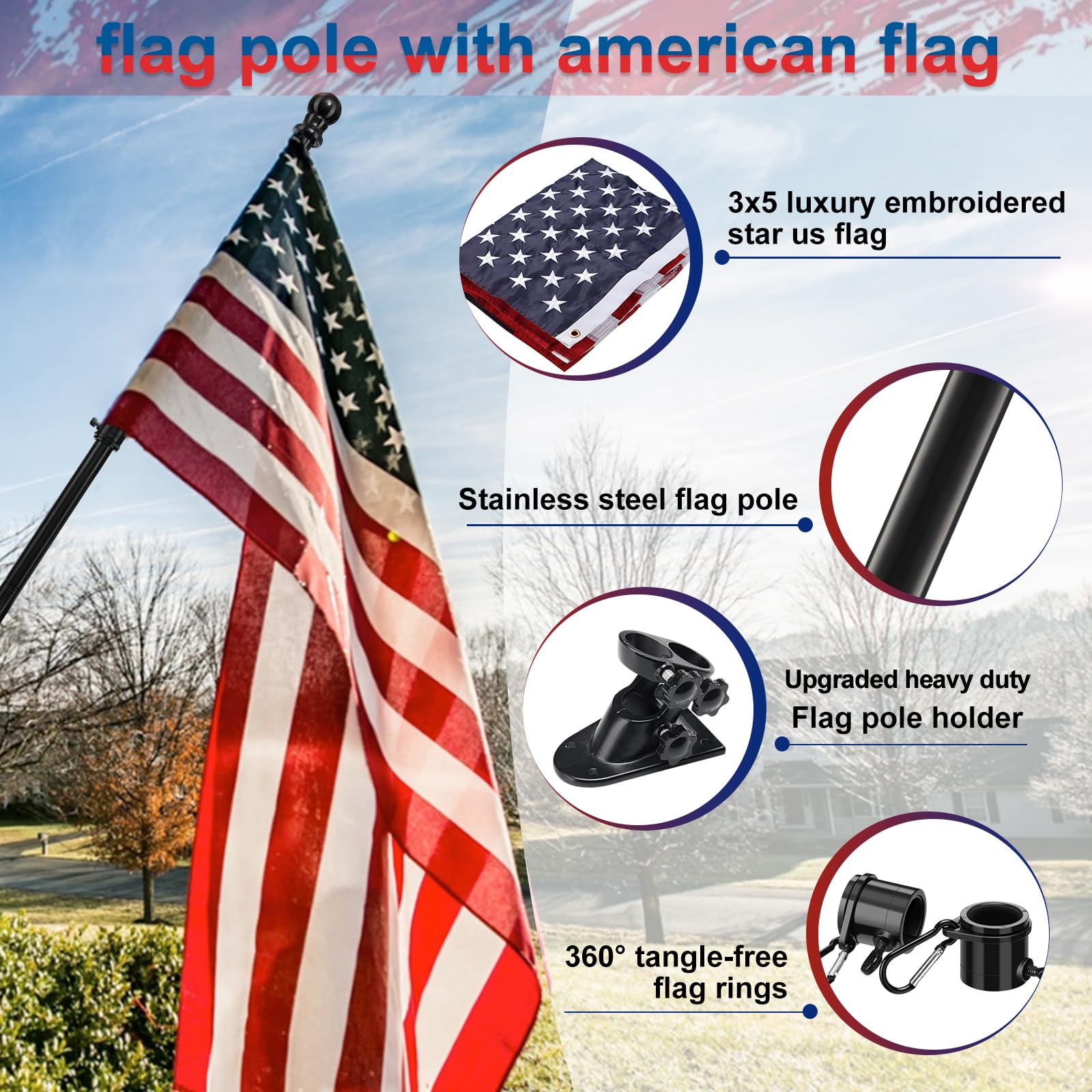 LAKEROD rotating rings prevent tangling, keeping the flag fluttering freely