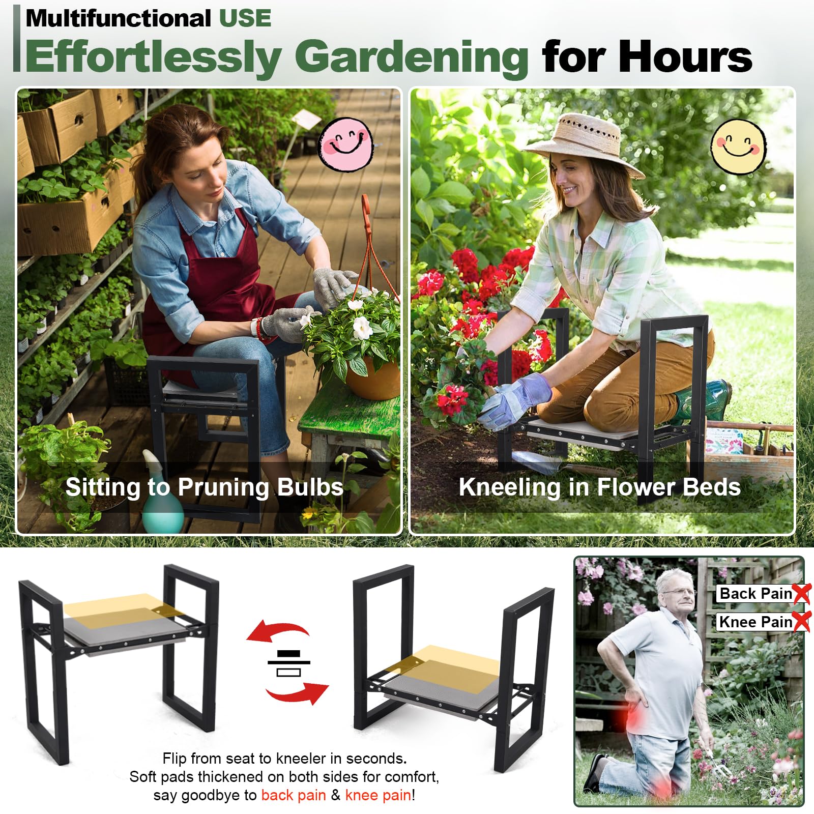 LAKEROD wide cushions provide comfortable kneeling and seating