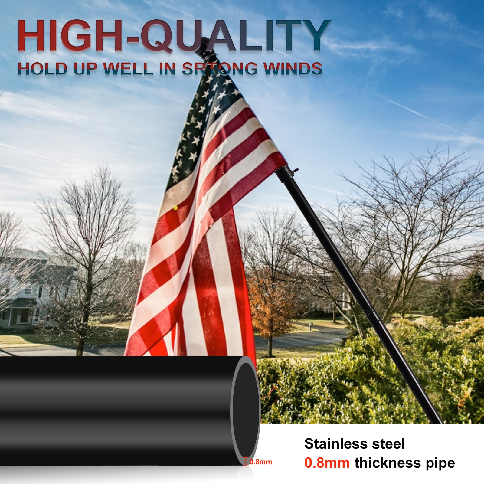 LAKEROD flagpole kit 5ft in garden display, sturdy and reliable