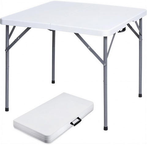 Lakhow 34-inch square folding table in unfolded setup, ideal for events.