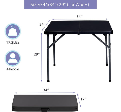Lakhow black plastic card table is lightweight and easy to move.