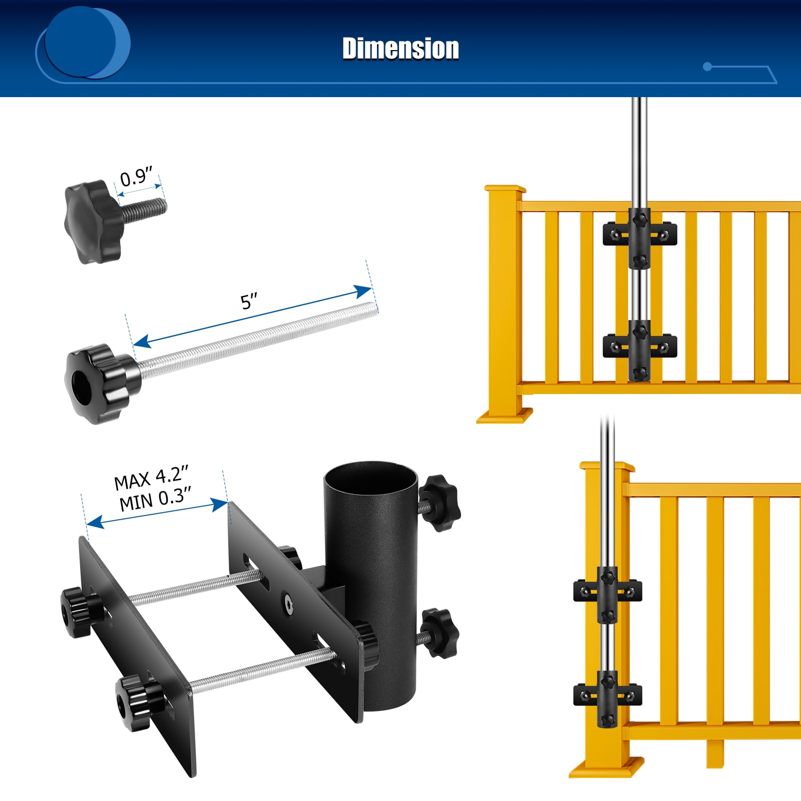 Lalafancy fence clamp on rail demonstrates quick, stable outdoor shade solution.