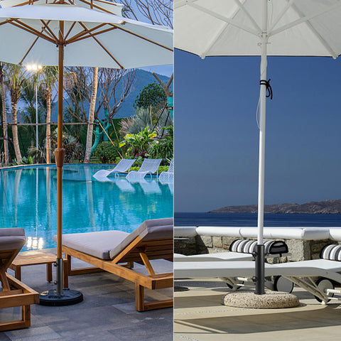 Lalafancy patio garden setup demonstrates versatile umbrella mounting for outdoor spaces.