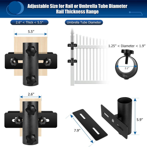 Lalafancy deck railing clamp-base showing secure, space-saving design for umbrellas.