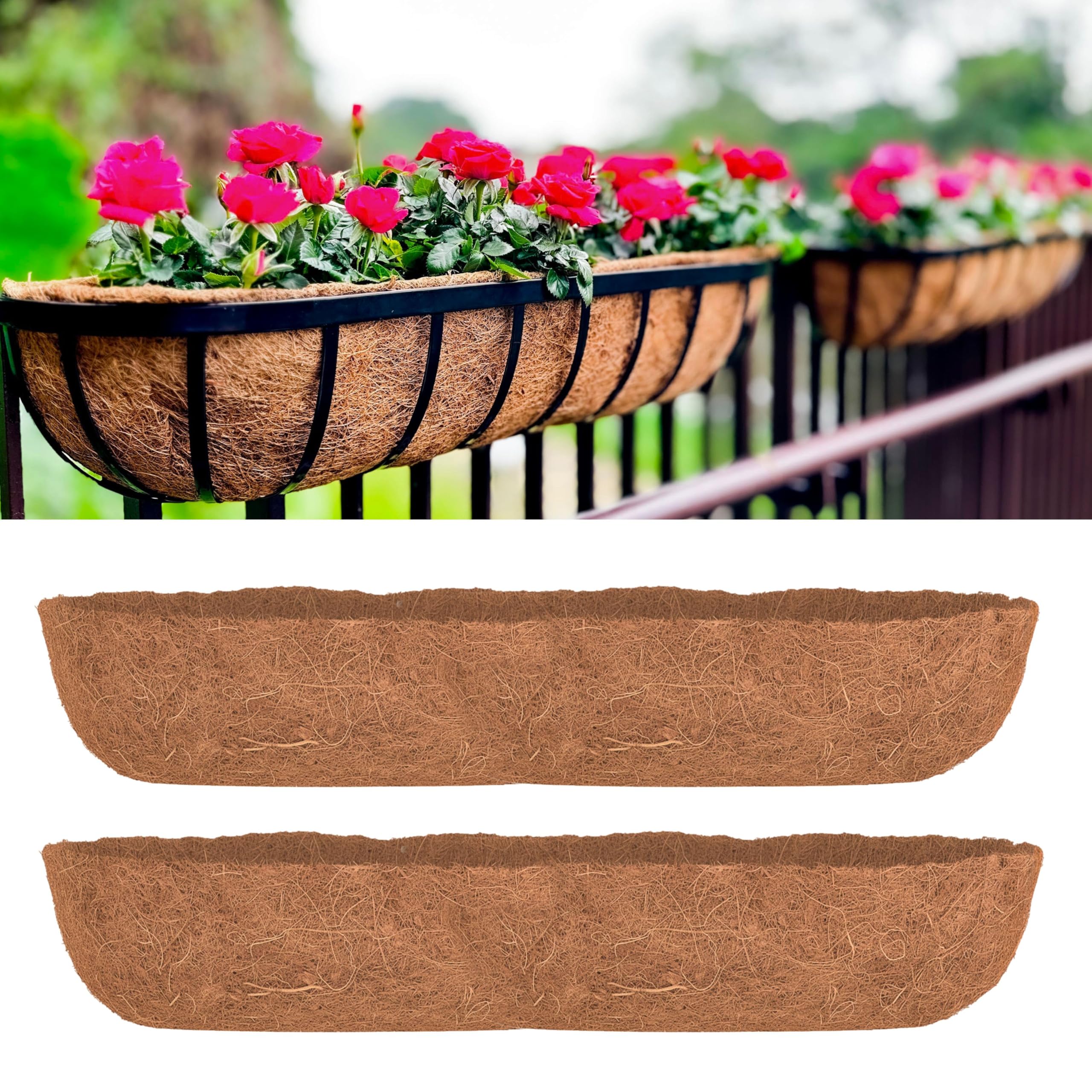 LaLaGreen 36in half-rounded coco liner in a hanging basket for drainage