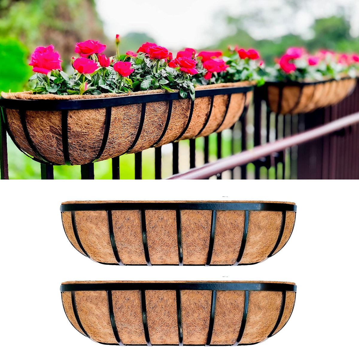 LáLáGreen 24-inch deck railing planter two-pack on a balcony