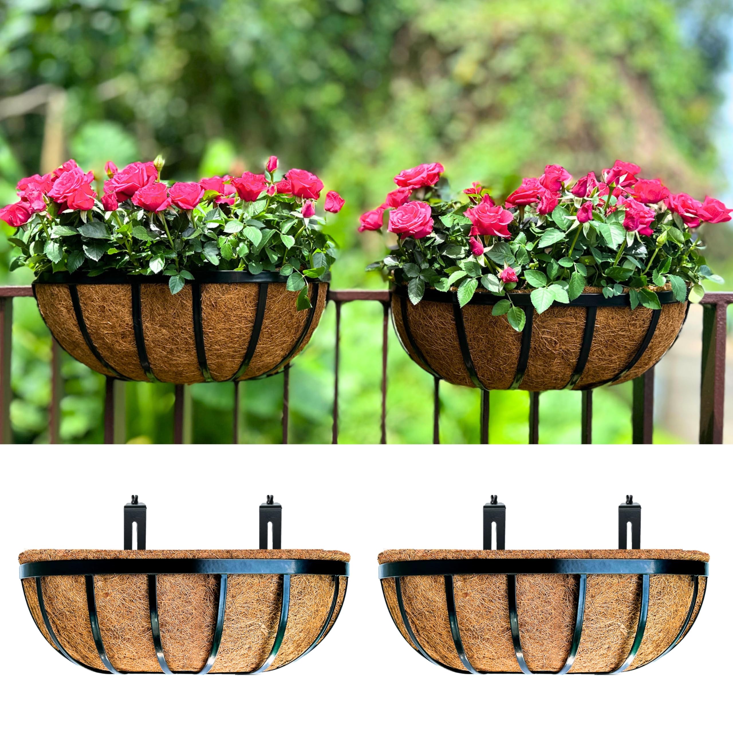 LaLaGreen deck railing planter box 16 inch shown for sturdy outdoor display and easy railing mounting