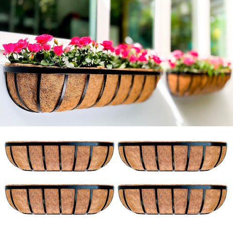 LáLáGreen 24-inch fence planters in black metal with rust-resistant coating for outdoor walls.