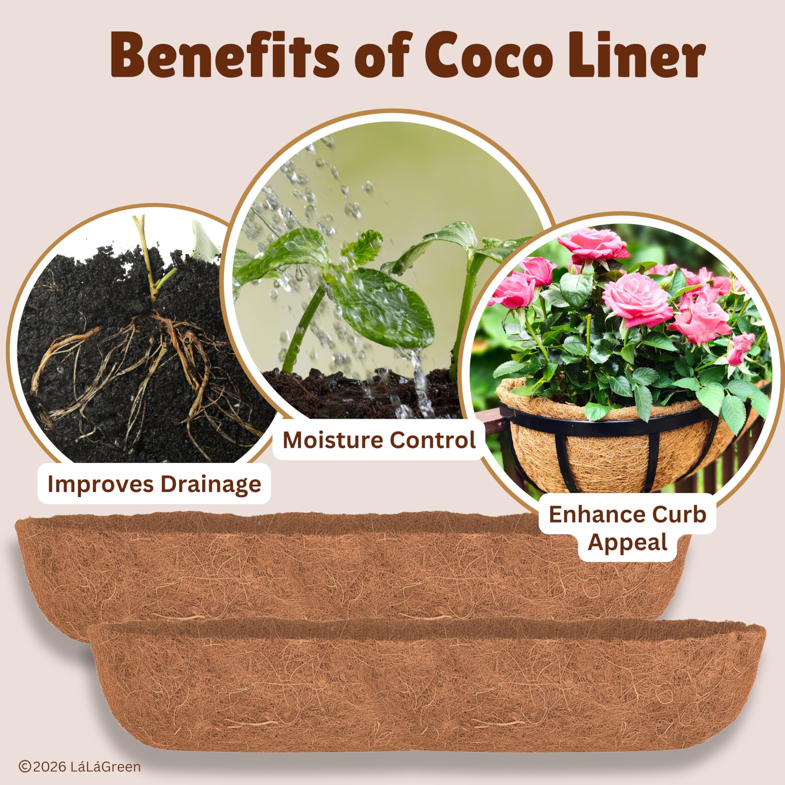 LaLaGreen liner in outdoor balcony planter with trailing plants