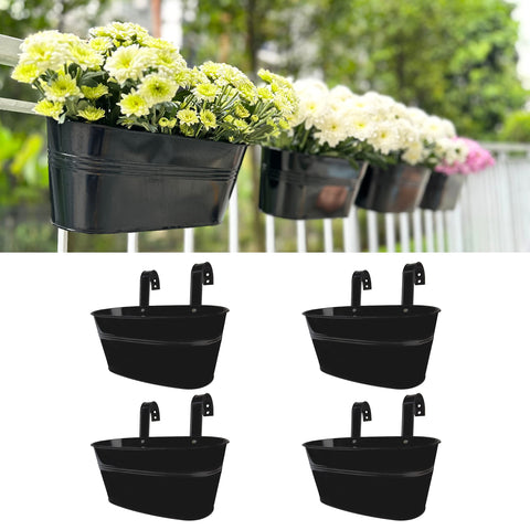 LáLáGreen 11.8-inch rail planter on balcony railing with durable black metal.