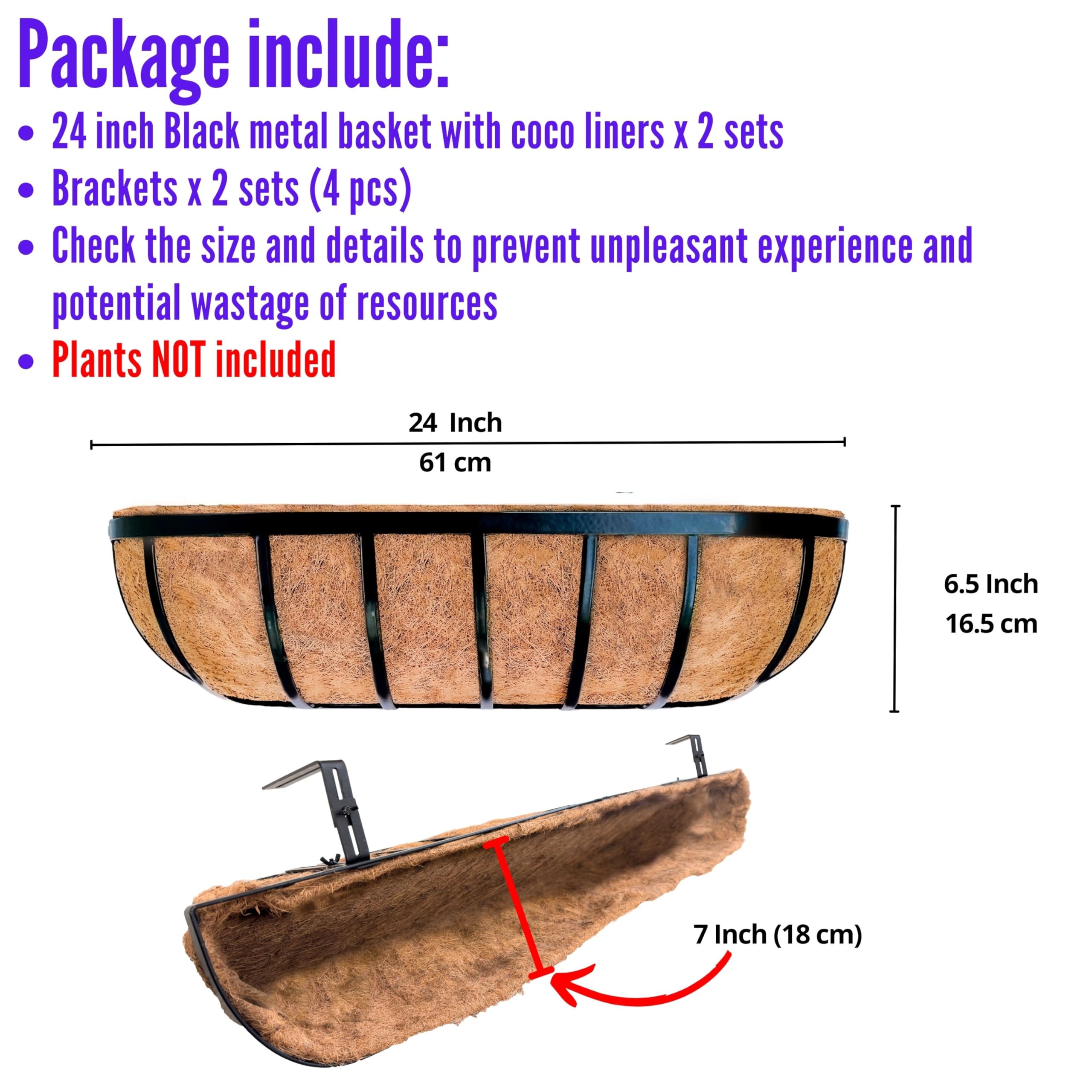 LaLaGreen railing planter box closeup highlights coco coir liner for drainage.