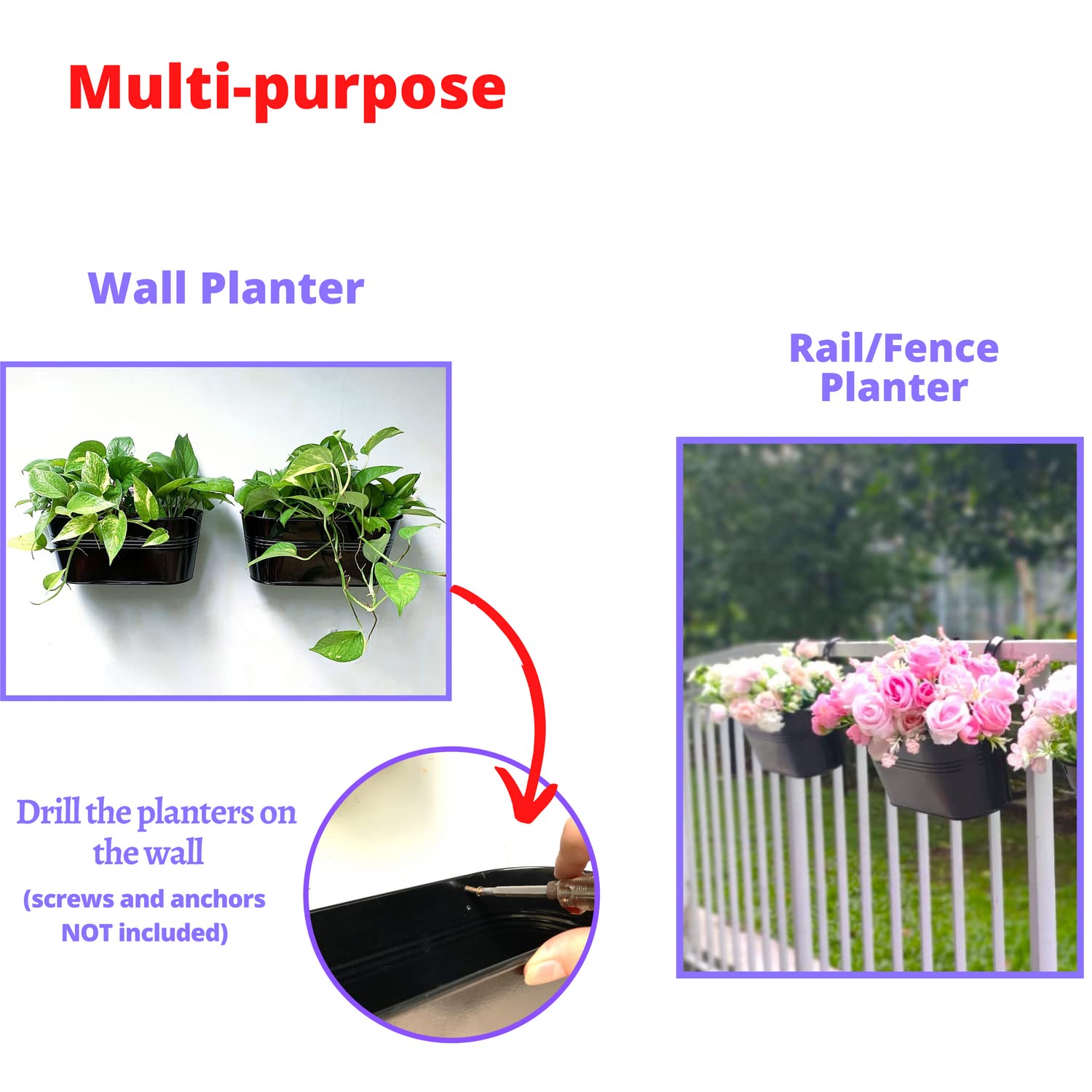 LaLaGreen rail planter back holes enable wall mounting options.
