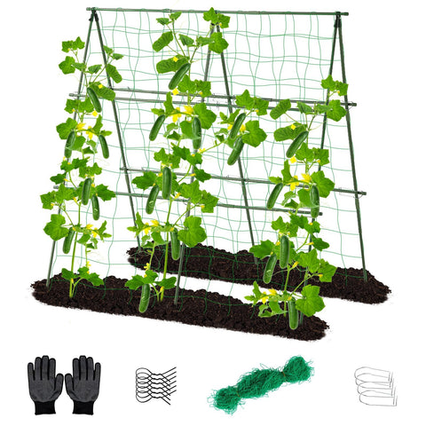 Lalahoni cucumber garden trellis A-frame left view showing dual planting sides for better air flow