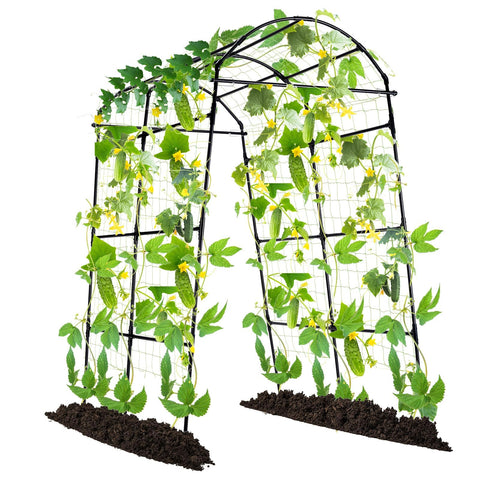 Lalahoni garden arch trellis front view shows sturdy rust-protected frame supporting climbing plants.