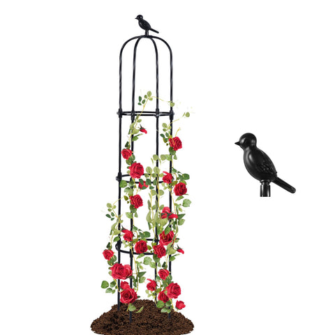 Lalahoni garden obelisk trellis elevates climbing roses in pots with vertical support.