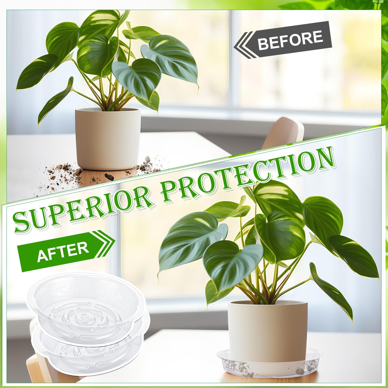 Lallisa indoor-outdoor saucer protects surfaces by catching water.