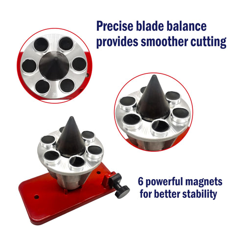 Durable red LAMBIS blade balancer close-up showing sturdy construction.