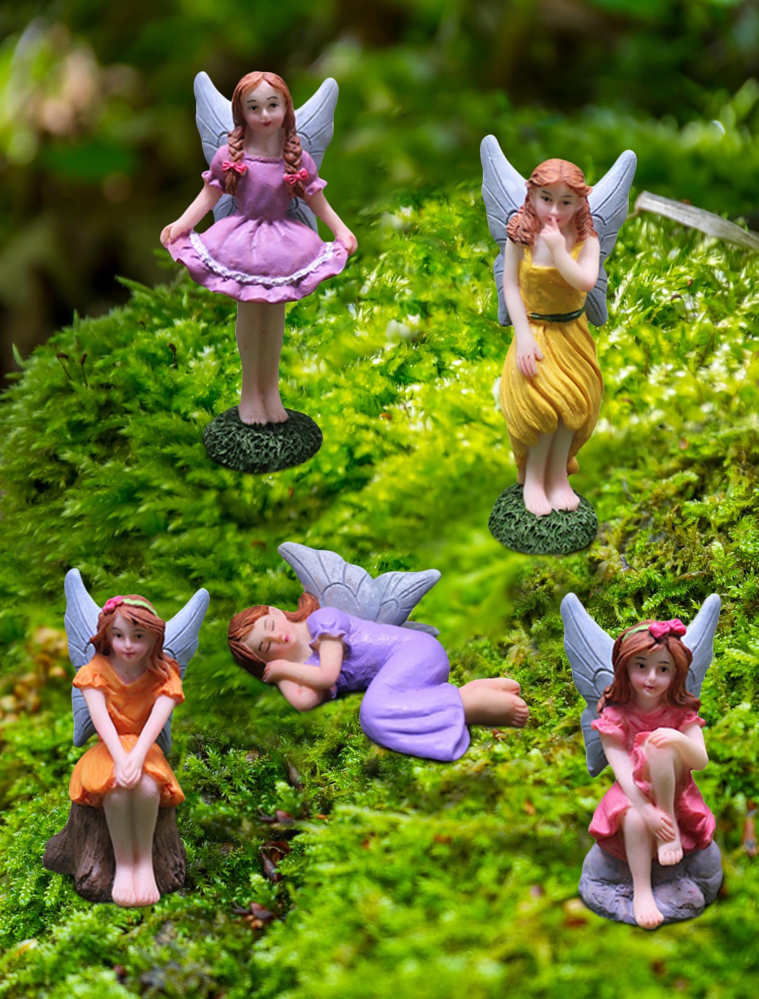 Lamnes detailed miniature fairies for terrariums, shelves, and micro landscapes.